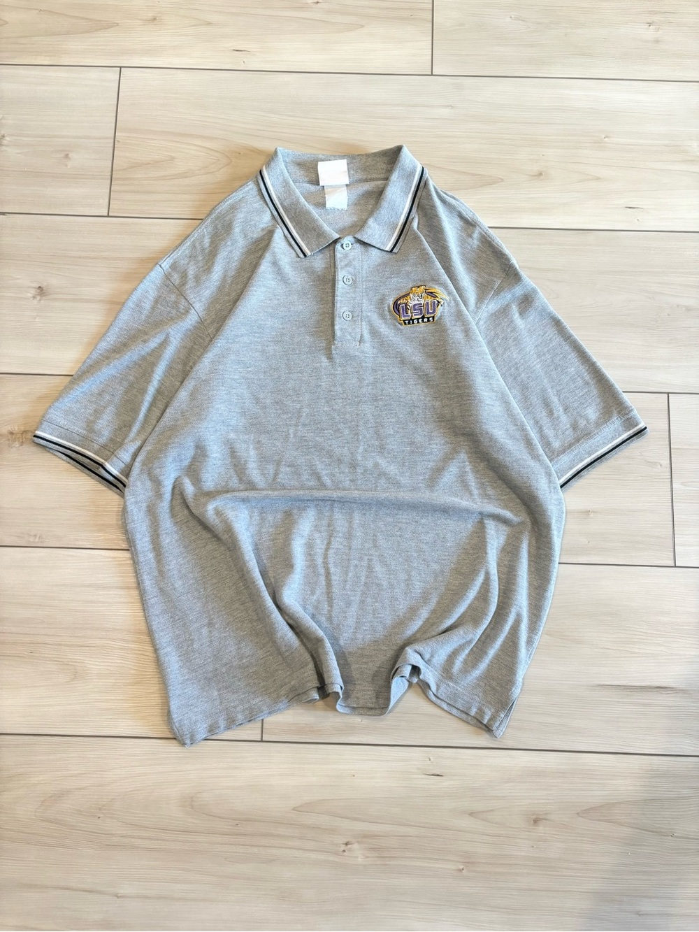 Vintage 90s LSU Tigers College NCAA Gray Men's Polo Shirt with Embroidered Logo